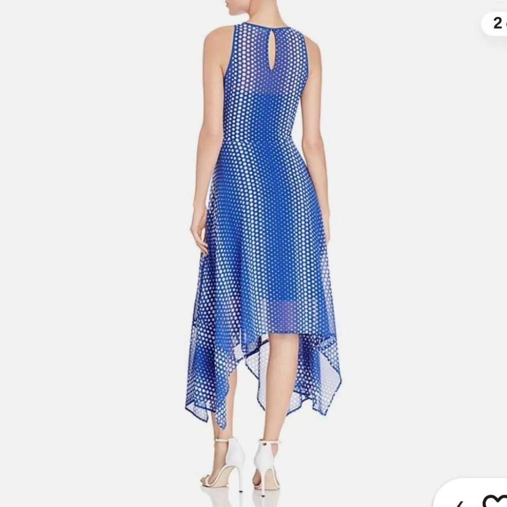 Michael Kors Georgette Dress Handkerchief Hem Black White Ombre Dot Print Size 2